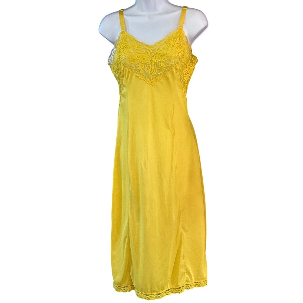 Vintage Wonder Maid Hand Dyed Full Slip Yellow Lace Trim Coquette Retro Lingerie